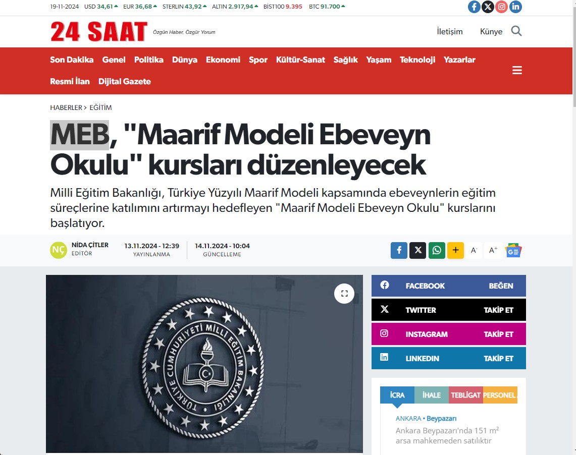 MEB, "Maarif Modeli Ebeveyn Okulu" kursları düzenleyecek